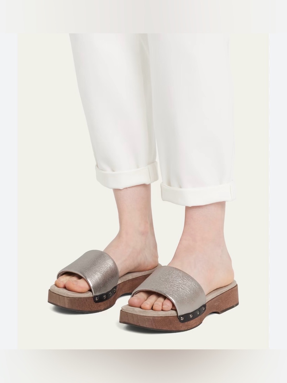 Brunello Cucinelli Metallic Slide Sandals Size 40